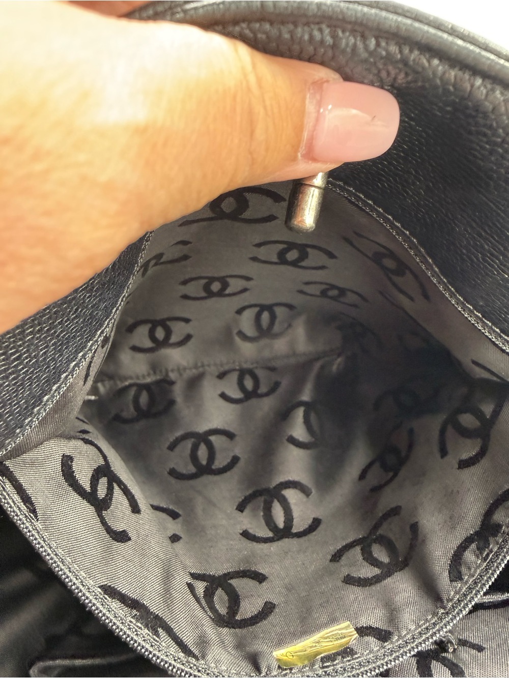 CHANEL Black Caviar Leather Tote with Silver CC Accent - Picture 10 of 16